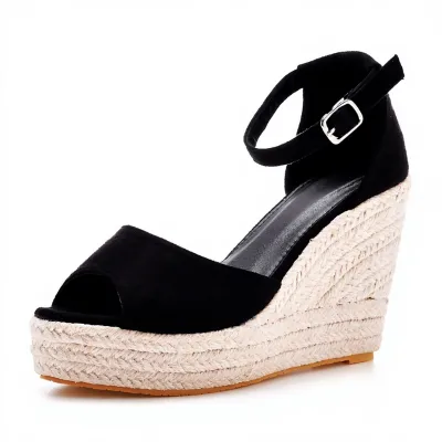 Women's Summer Slope Heel High-Heeled Sandals Plus Sizes 32 44 Wedge Sandals Ankle Strap Suede Material Platform Sandal Footwear