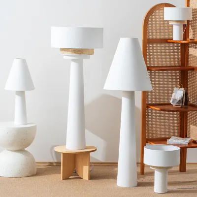 Retro Design Wabi-sabi Ceramic Fabric Floor Lamp Japanese Home Decor Vertical Stone Floor Lamp
