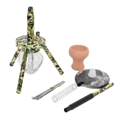 Hot Sale New Design Classical Glass Bottle Aluminum Stem Triangle Spider Hookah Shisha Camouflage Hookah
