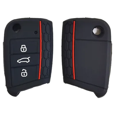 3 Buttons Honeycomb Red Line Silicone Car Key Cover for Volkswagen Golf 7 MK7 GTI Lamando Skoda Remote Fob Protective Case