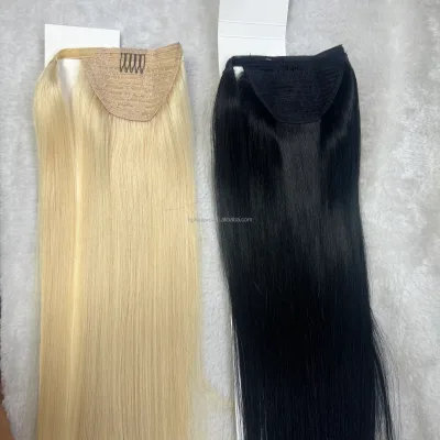 Easy Use Human Hair Ponytail With Clips Made of 100% Remy Human Hair Black Blonde Color Kinky Curly PonyTail Hair Extension