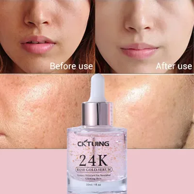Custom OEM Glow Skin Care Products Facial Serum Peptide Pink Rose Whitening 24k Gold Serum