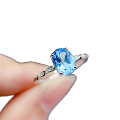 Popular Design Sky Blue Topaz Sidestone Birthstone Weddings INS S925 Silver Engagement Rings for Women