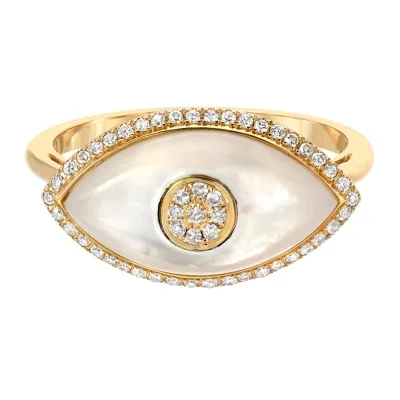 Gemnel Chunky 925 Silver 18k Gold Vermeil Diamond Mother of Pearl Evil Eye Rings Women