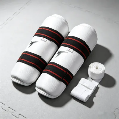Huawu Comfortable Polyurethane Cotton Lining Taekwondo Shin Arm Guard Set Adjustable Leg Protectors Custom Logo for Sparring