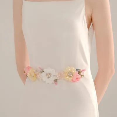 Bridal Belt Boho Handmade Fabric Flower Belt Wedding Dress Formal Gown Waist Accessories for Women