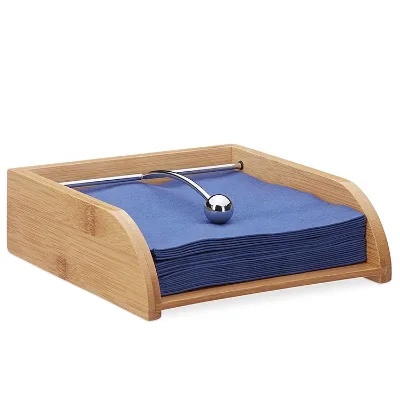 Wooden Napkin Holder Weighted Flat Table Tray Natural Bamboo Tissue Napkin Folding Holder