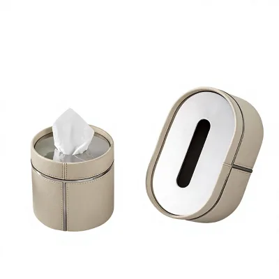 Luxury Leather Tissue Box Holder High-End Living Room Milk Tea-Hued Tray Set China