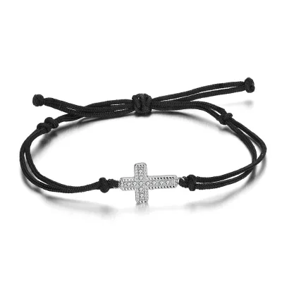 ACME Cross Jesus Christian Charm  925 Sterling Silver Cross Charm Bracelets Adjustable String Bracelets BFF Gift for Teens Girls