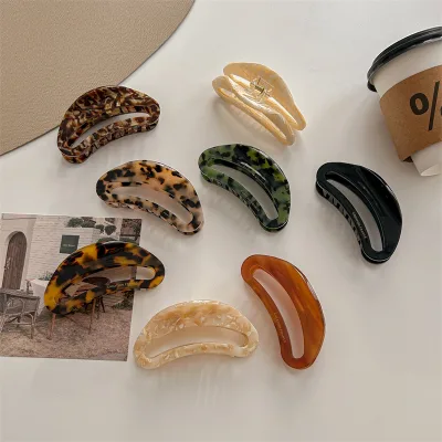 Customization Acetate Rectangle Fashion Colorful Daily Women Hair Claw Semicircle Shark Leopard Print Hollow Crescent
