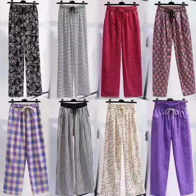 Wholesale Plus Size Women's Pants & Trousers Women Striped Casual Cotton Girl Pant Latest Fashion Wide Leg Trousers Pants