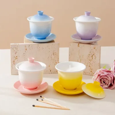 High Luxury Elegant Custom Gradient Ceramic Candle Container Bowl Empty Cup for Beauty Aromatherapy for Christmas Bars Ornament