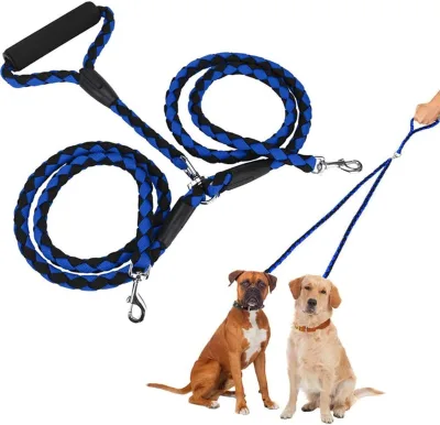 2 in 1 Double Rope Dog Lead with Comfortable Padded Handle for Medium Large Dogs, Dual Pet Training Leash for Walking Jogging