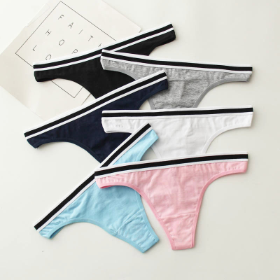 Elastic Waistband Sporting Style Women Cotton Thong Panties