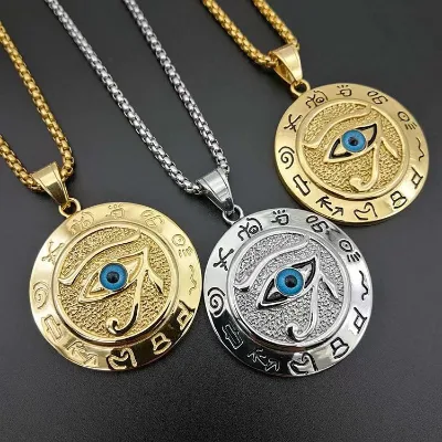 Fashion Egyptian Eye of Horus Stainless Steel Fine Jewelry Pendant Demon Evil Eyes Hiphop Necklace for Women Men