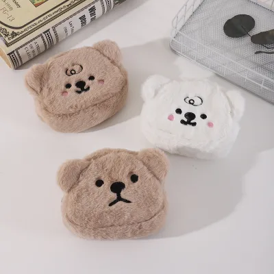 South Korea Warm Bear Coin Purse with Zipper Closure Cute Plush Doll with Red Envelope Soft Little Makeup Storage Earphone Bag