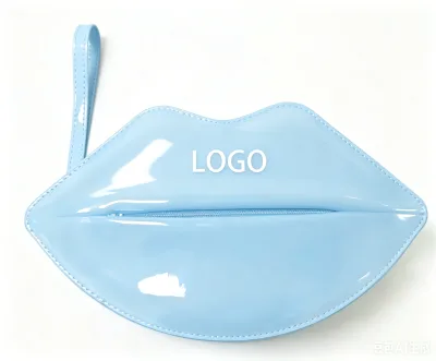 2026 Custom /logo Design Large Fashion Clutch and Bags Lady Casual Pink Red Lips Convertible Clutch Purse PU Cosmetic Gift Bag