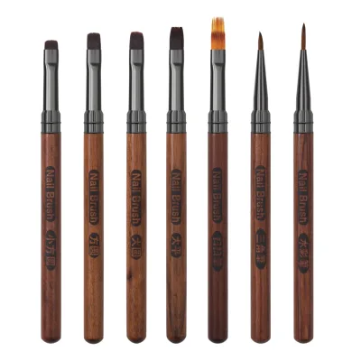 Mix Nylon Flat Sandalwood Nail Art Liner Brushes Wooden Handle Professional Long Striping Fine Drawing Pens Gel Painting Design