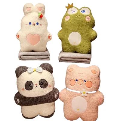 Throw Pillow Blanket Two-in-one Cute Cartoon Plush Toys Throw Pillow Animal Cushion Sofa Throw Pillow