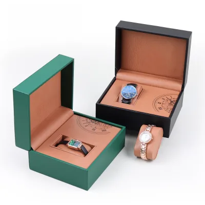 JUE XIN 3 Color Right-Angle Design Eco-Friendly Recycled Materials PU Leather Watch Box Clamshell Jewelry Storage Case Timing