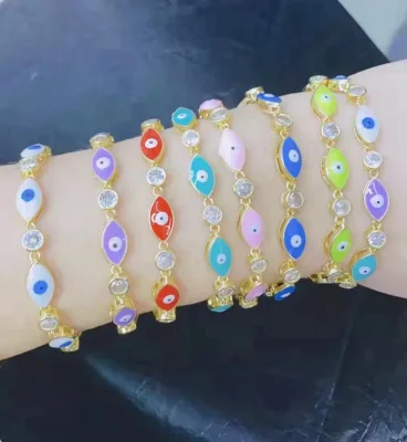 enameled colorful hearts eyes starlets palms beaded charms with round clear zircon adjustable fashion jewelry bracelet