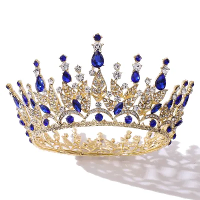 Fashion Antique Gold Tiara Crown Black Light Purple Crystal Crown for Tiaras and Crowns for Women