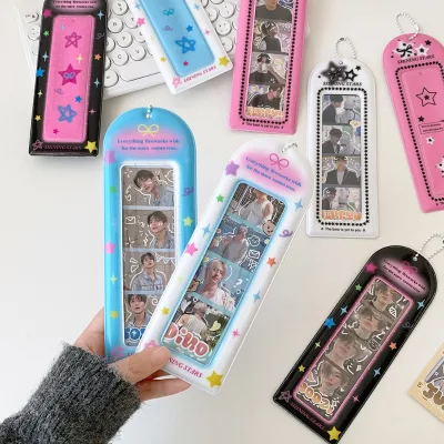 Hisocute Stowable Printing Star-chasing Girl Gradient Star Life Four-Panel Card Holder Student Bag Pendant Display Long