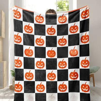 Halloween Flannel Blanket, Customizable Patterns, Soft Polyester, Skin-friendly, Decorative, Festive Blanket Living Room Blanket