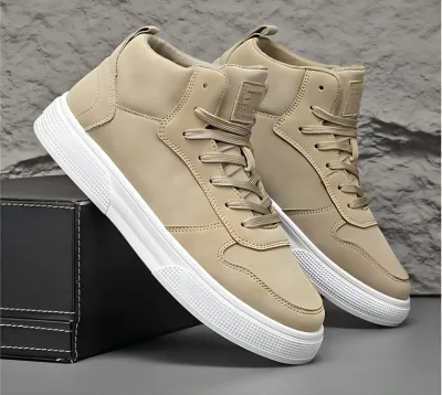 Men's High-Top Casual Board Shoes Breathable Fabric Non-slip Wear-Resistant Sole Lace-Up Round Toe Daily Commuting Outdoor