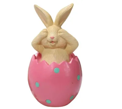 new Rabbit Statue Resin Craft Easter Egg Bunny Figurines for Office Shelf Decor Cover Eye Pink decoration