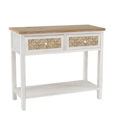 SW Professional Packaging Solid Wood Hallway Easy to Assemble Natural Wood and Rattan Console Table With Mirror Modern