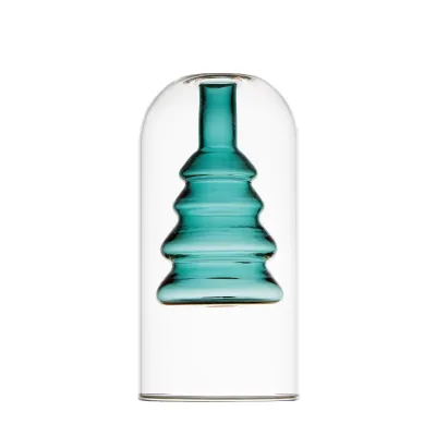 Modern Double Glass Vase Hand Blown Green Glass Flower Vases for Wedding Home Decoration
