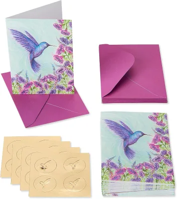 Thank You Wallet Envelopes- Blank Cards with Envelopes - Designed by Bella Pilar, Purple Hummingbird (14-Count)