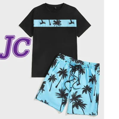 Joychuang Plus Size Men's Two Piece Set Featuring a Short Sleeve T-Shirt and Shorts Perfect for Casual Summer Beach for Men