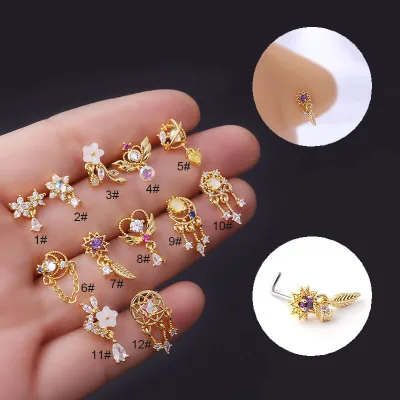 Tungsten Nose Ring Screw Stud with Crystal Cross Dangle for Women Party Piercing Jewelry