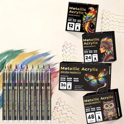 Bview Art Soft Brush Glitter Pen Set - Metallic Shimmer Markers for Calligraphy Practice DIY Art, Quick-Dry Non-Bleed EN71