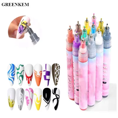 12 Color Nail Graffiti Pen Professional Manicure Colored Line Drawing Pen Acrylic Paint Nail Painting Tools Drawing Pen