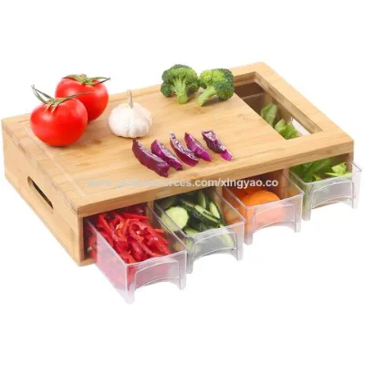 Wholesale Multifunction Bamboo cutting board with storage tray set for household kitchen
