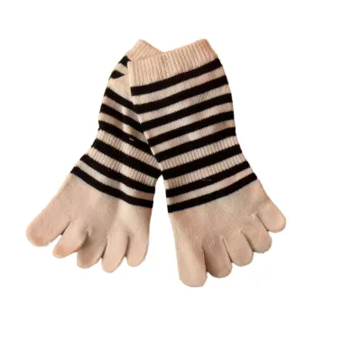 Multicolor Striped Cotton Fivefinger Socks Kids Boys Girls Casual Sports Breathable Fivetoe Knitted Clothes Winter Stockings