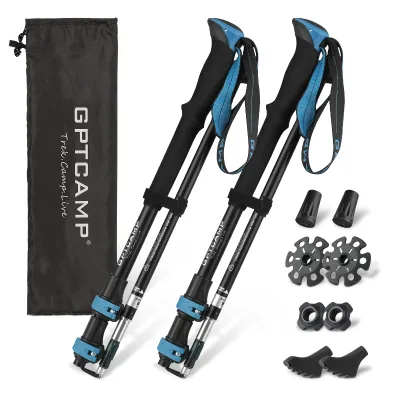 Aluminum Ultralight Durable Folding Trekking Poles with Quick Lock 2.0 Adjustable Cork Handle for Men & Women Hiking