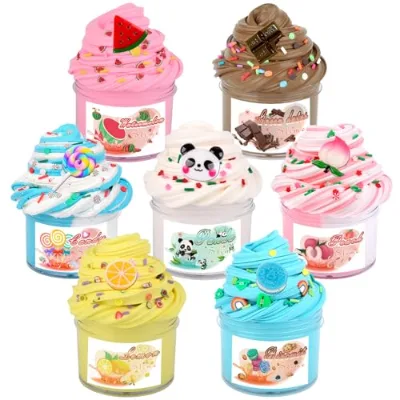 7cm Multi-style Kawaii Fruit Dessert Butter Slime Kit Fruit Themed Soft Slime Resin Charms Kids Stress Relief Toy Decor Gift