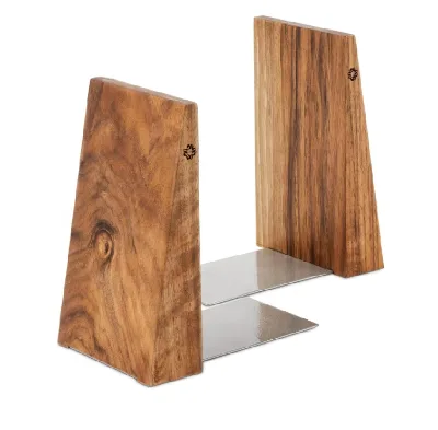 Sturdy Book Holders Book Ends for Shelves Handmade Wooden Bookends with Metal Base