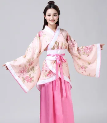 New Retro Chinese Hanfu Tang Suit Dress for Girls MAXI Length Silk Material Imitation of Tang and Song Dynasties