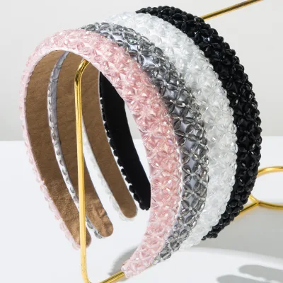 Korean-style Woven Crystal Beaded Hairband with Delicate Edges-15CM Size Durable Fashion Face Mask Hair Accessory Elegant Touch