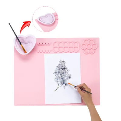 Custom Washable Non-Stick Silicone Drawing Mat Detachable Collapsible Art Kid Silicone Painting Mat With Cup Silicone Craft Mat