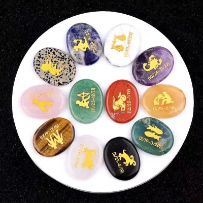 Wholesale  12 Zodiac Signs  Worry Stone Crystal for Decorative