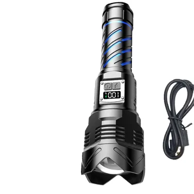 Wholesale Super Bright Rechargeable Household Flashlight with Aluminum Alloy Zoom and Digital Display