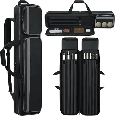 Hot Sale Source Manufacture Pool Cue Case Soft Padded Multi-Pocket Billiard Stick Bag Backpack Straps Accommodates Snooker