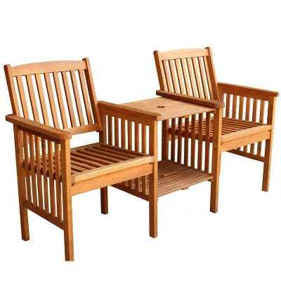 Garden Bench Wood New Product Modern Park Slatted Tete a Tete Bench Chair With Umbrella Hole for Outdoor