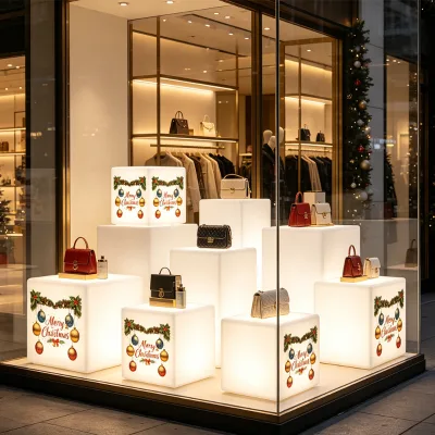 Christmas Square LED Cube Lamp Custom Print for Shop Window Display, Rechargeable & Solar, Wholesale
